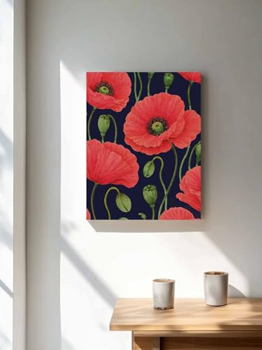 NuYeBiofx Red Poppy Farmhouse Floral Canvas Wall Art Prints, view 2