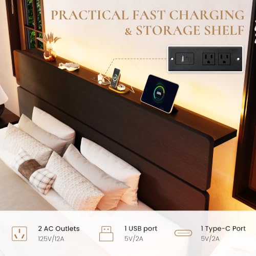 King Led Bed Frame, 2 Storage Drawers, Charging Station, Black, view 6