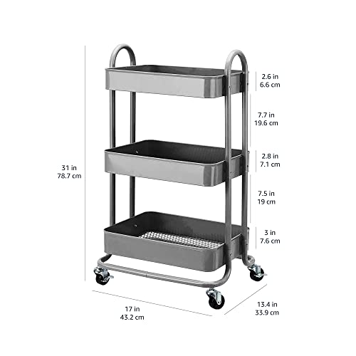 3-Tier Rolling Utility or Kitchen Cart, Lockable Wheels, Multifunctional Storage, view 4