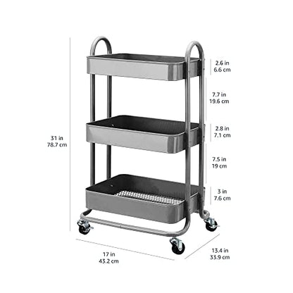 3-Tier Rolling Utility or Kitchen Cart, Lockable Wheels, Multifunctional Storage, view 4