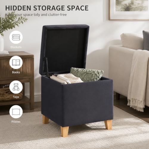 Tufted dark gray storage ottoman with lid and foot rest, view 4