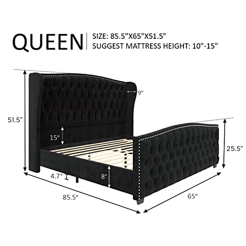 Queen Velvet Wingback Bed Frame, view 3