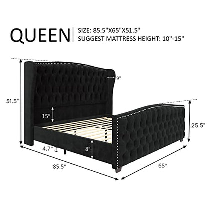Queen Velvet Wingback Bed Frame, view 3