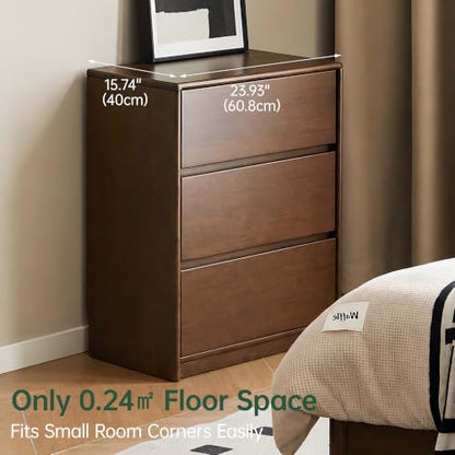 100% Solid Wood Nightstand, Wide Tall NightStand with 3 Drawers for Bedroom, view 5