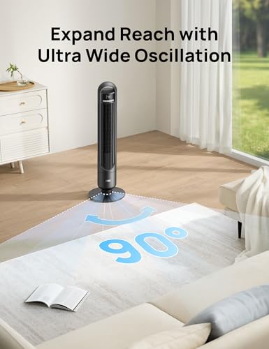 DREO Tower Fan for Bedroom, 26ft/s Velocity, 90° Oscillating, 8H Timer, view 7