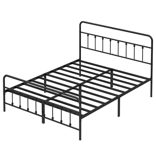 Full Size Metal Bed Frame with Headboard and Footboard,Black, view 4
