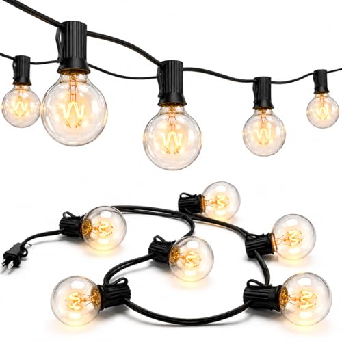 50FT G40 Globe String Lights, Outdoor Patio String Lights with 53 Edison Globe Bulbs(3 Spare), Hanging Bistro Light Waterproof for Balcony Party Wedding Market Cafe, Black