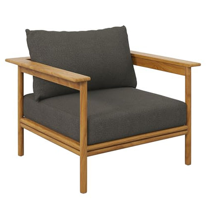 Wren Teak Wood Outdoor Patio 4 Piece Furniture Set in Natural Flint Gray