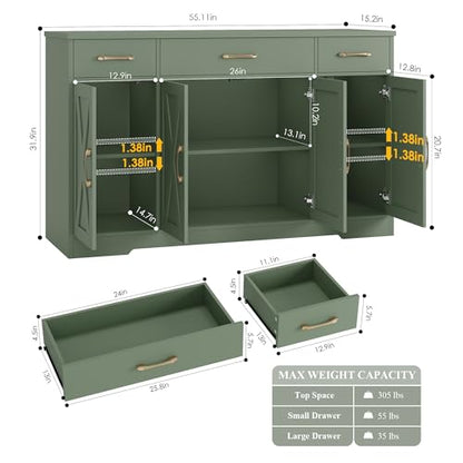 Kitchen Buffet Sideboard Storage Cabinet, Coffee Bar Cabinet, Green, view 4