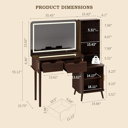 51" Fluted Makeup Vanity Desk with 36" Mirror and Lights, view 3