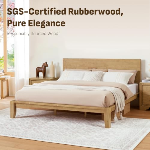 Solid Rubberwood Bed Frame with Hidden Storage and USB Ports, view 6