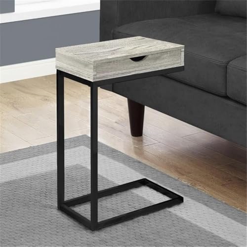 C-Shaped Accent Table with Drawer, Gray Reclaimed Look, 24.5" H x 15.75" W, Driftwood Finish, Sturdy Metal Base, Versatile Furniture for Living Room or Bedroom Use
