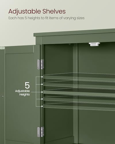 VASAGLE Floor Storage Cabinet, Freestanding Unit, 4 Doors | Adjustable Shelves, 11.8 x 23.6 x 43.3 Inches, for Entryway, Bathroom, Forest Green, UBBC552C01
