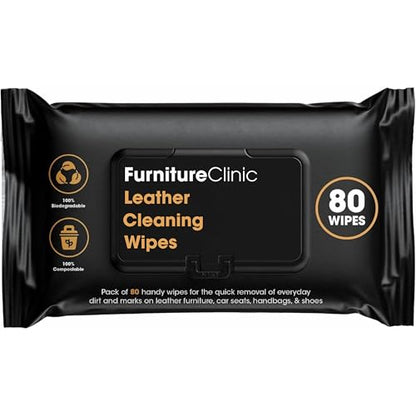 Leather Cleaning Wipes | 80 Count | 4-in-1 Clean, Nourish, Condition, & Restore Leather & Vinyl Furniture, Handbags, Jackets, Car Seats, Interiors & More | Residue & Streak-Free