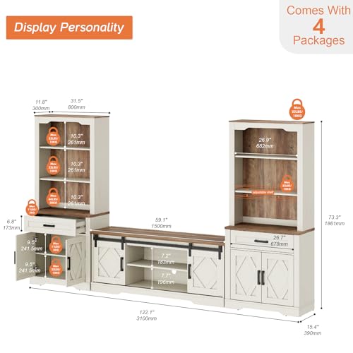 Farmhouse Entertainment Center with Bookshelves for 65" TV, view 3