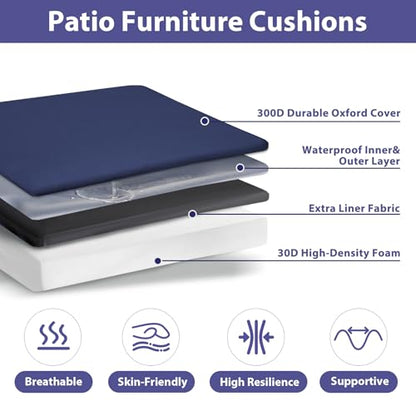 Outdoor Chair Cushions Set of 4 -Waterproof Outdoor Seat Cushions for Patio Furniture, Patio Chair Cushion with Handle and Ties, Square Out Door Chair Pads,19" x 19" x 3", Navy Blue