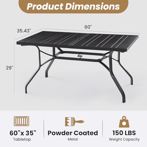 Outdoor Dining Table 60"x35", Rectangle Patio Dining Table with 1.57" Umbrella Hole, Outdoor Metal Furniture for Patio, Graden, Backyard and Poolside, Weather-Resistant
