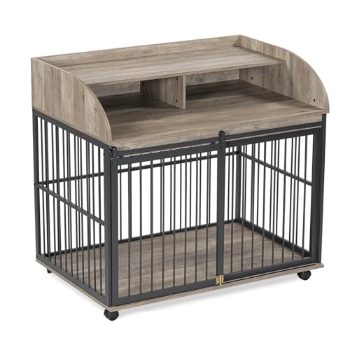 Medium Dog Crates, Farmhouse Table Dog Crate with Wheels & Lock, view 3