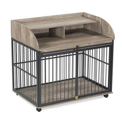 Medium Dog Crates, Farmhouse Table Dog Crate with Wheels & Lock, view 3