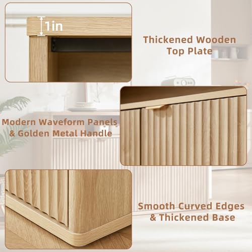 55-Inch Fluted Buffet Cabinet with 4 Doors,Natural Oak, view 5