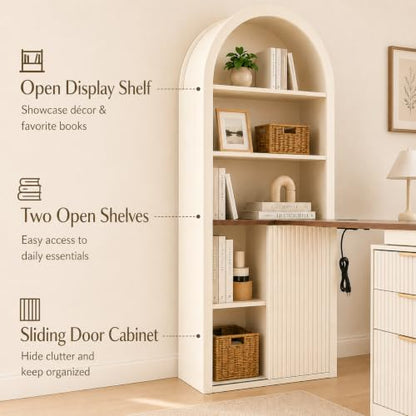 61" L Shaped Desk with Arched Bookshelf Hutch, view 7