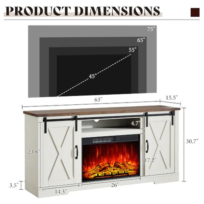 Fireplace TV Stand with Sliding Barn Door for TVs up to 75", view 3