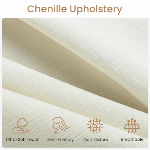 King Size Bed Frame, Chenille Storage Headboard and USB, White, view 6