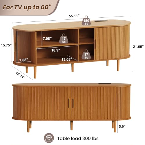55 Inch Mid Century Modern TV Stand with Power Outlet for TVs up to 60 Inch, view 3
