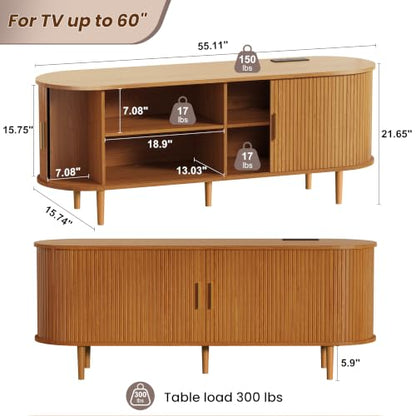 55 Inch Mid Century Modern TV Stand with Power Outlet for TVs up to 60 Inch, view 3