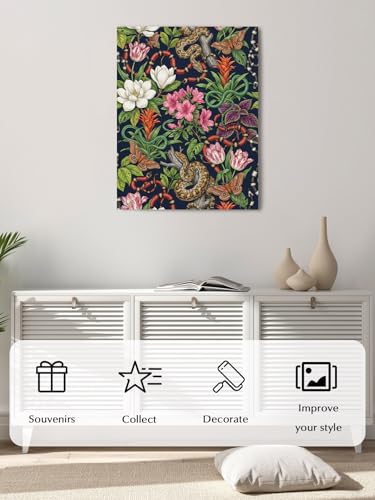 NuYeBiofx Tropical Snakes White Pink Flower Canvas Wall Art Prints,40"x28" Framed Picture Artwork Vintage Green Leaves Printed Canvas Oil Painting for Living Room Bedroom Office,Ready to Hang