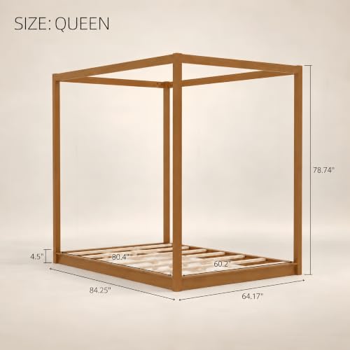 Queen Canopy Bed Frame, Modern Four Poster Platform Bed, view 3