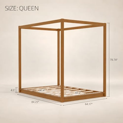 Queen Canopy Bed Frame, Modern Four Poster Platform Bed, view 3