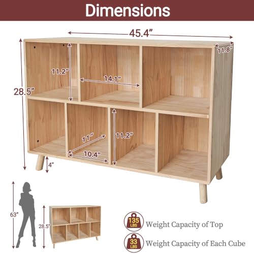 7-Cube Wood Bookshelf, 45 inches Wide Open Cube Storage Organizer Shelf, view 4