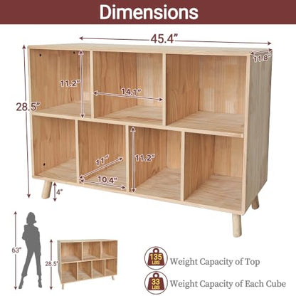 7-Cube Wood Bookshelf, 45 inches Wide Open Cube Storage Organizer Shelf, view 4