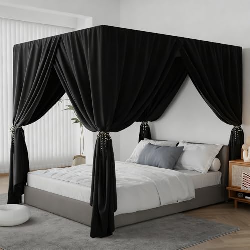 Black Canopy Bed Curtain 4 Corner Post Bed Curtains, King, view 2