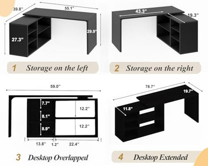Black L Shaped Computer Desk, Wood Corner Desk with Storage, 55 Inch, view 3