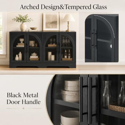 Sideboard Buffet Cabinet with Arched Glass Doors, Adjustable Shelves, view 5
