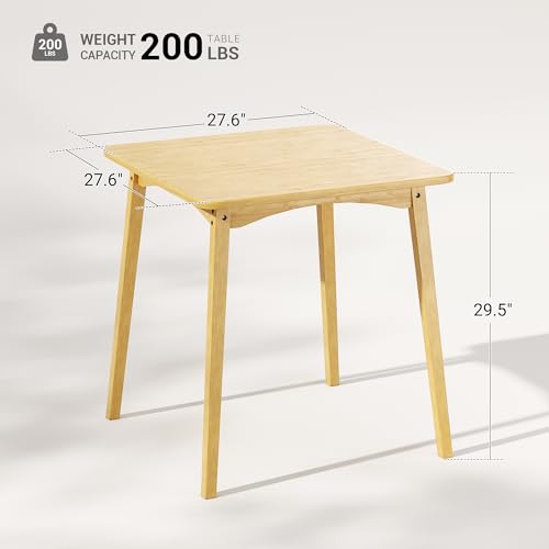 Bamboo Dining Table, Small Kitchen Table for 2, 27.6" Square Dining Tables for Small Space, Easy Assembly, Dinner Table for Dining Room, Living Room, Kitchen, Office(Natural)