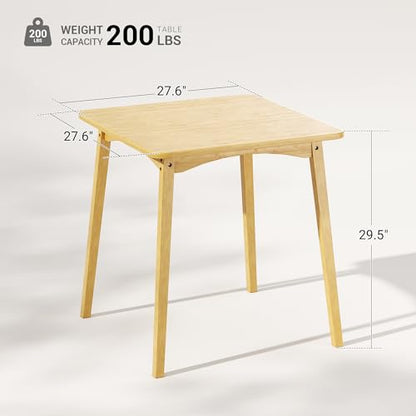 Bamboo Dining Table, Small Kitchen Table for 2, 27.6" Square Dining Tables for Small Space, Easy Assembly, Dinner Table for Dining Room, Living Room, Kitchen, Office(Natural)