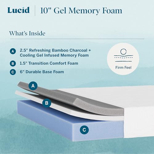 ® 10" Firm Gel Memory Foam Mattress – Bamboo Charcoal & Cooling Gel –, view 3
