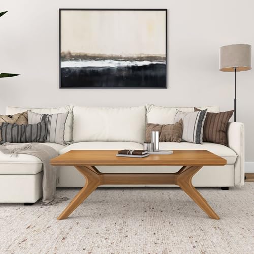 Cross Leg Rectangular Coffee Table, 48 Inch Wood Coffee Table for Living Room, Modern Center Table, Cocktail Table, Pecan