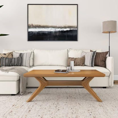 Cross Leg Rectangular Coffee Table, 48 Inch Wood Coffee Table for Living Room, Modern Center Table, Cocktail Table, Pecan