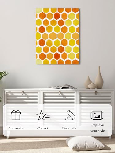 NuYeBiofx Farm Yellow Orange Honeycomb Canvas Wall Art Prints,40"x28" Framed Picture Artwork Rustic Retro Burlap Printed Canvas Oil Painting for Living Room Bedroom Office,Ready to Hang