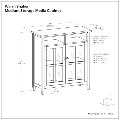 Warm Shaker 39" Solid Wood Media Cabinet in Brunette Brown, view 4