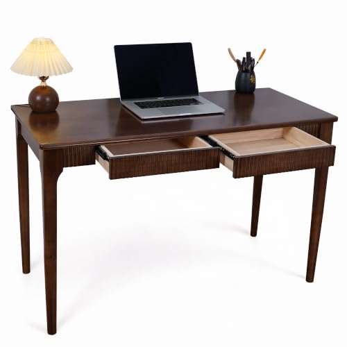 Solid Wood Desk with Drawers, 47inch Walnut Computer Desk, view 2