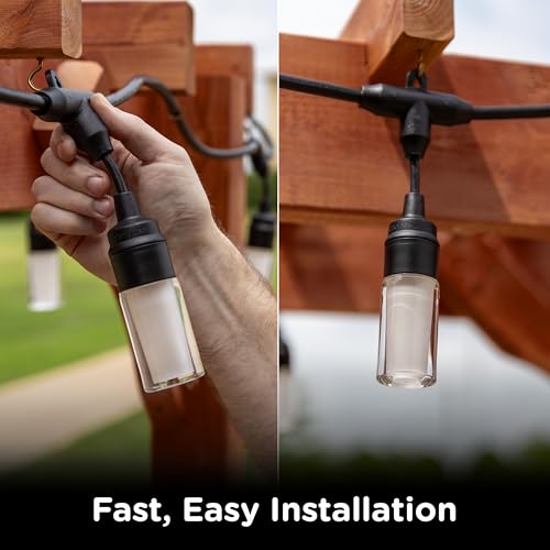 Modern Outdoor String Lights, 48ft, 24 Cylindrical Shatterproof Bulbs, Cool White 4000K, Weatherproof, Commercial Grade Patio Lighting, 87751