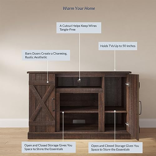 Industrial 47 Inch Rustic Wood TV Stand & Media Entertainment Center Console Table for TVs up to 50 Inch with Open Storage Shelves & Cabinets - Veropeso (Espresso)