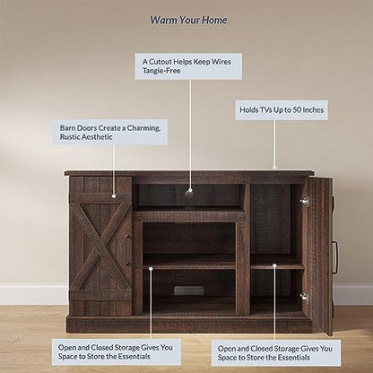 Industrial 47 Inch Rustic Wood TV Stand & Media Entertainment Center Console Table for TVs up to 50 Inch with Open Storage Shelves & Cabinets - Veropeso (Espresso)