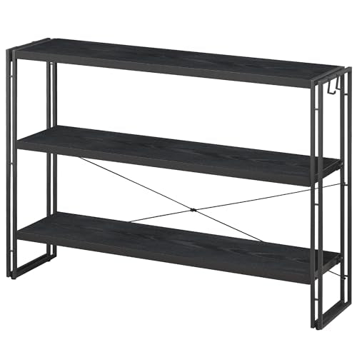 Bookshelf, 3-Tier Industrial Bookcase, Black Open Book Shelf, Freestanding Horizontal Bookshelves with Metal Frame