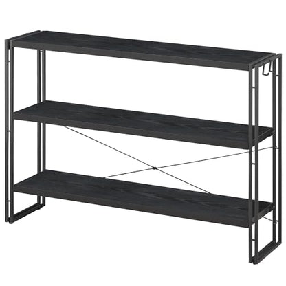 Bookshelf, 3-Tier Industrial Bookcase, Black Open Book Shelf, Freestanding Horizontal Bookshelves with Metal Frame